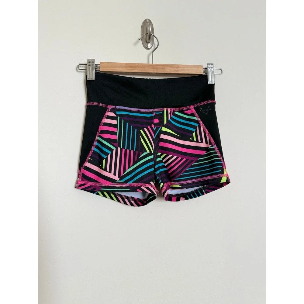 Justice Active Shorts Size 10 Neon Geometric Athletic Workout Gym Dance Shorts